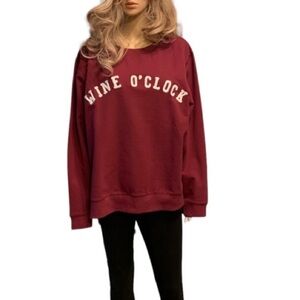SWEATSHIRT Green Tea Women’s Burgundy WINE O CLOCK Long Sleeve Sweatshirt